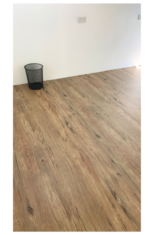 other sides of a room where there is a trash can with perfectly installed wood glamour flooring